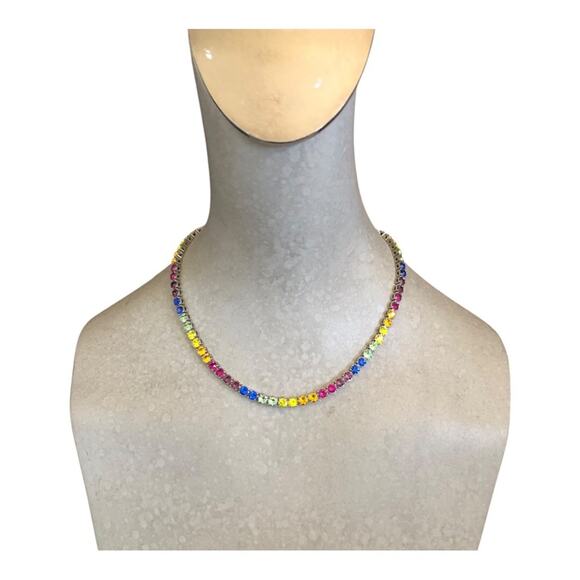 Amina Muaddi Vibrant Color Crystal Silvertone Plated Dazzling Tennis Necklace - Picture 1 of 8